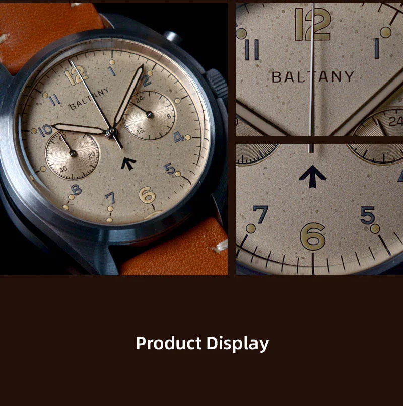 Customizable Watch Baltany 39mm Vk64 Quartz  Military watch Chrono RAF 6BB Homage Multifunction Chronograph 5bar AR Sapphire Swiss Lume