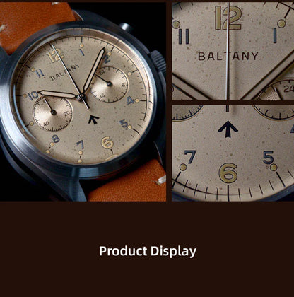 Customizable Watch Baltany 39mm Vk64 Quartz  Military watch Chrono RAF 6BB Homage Multifunction Chronograph 5bar AR Sapphire Swiss Lume