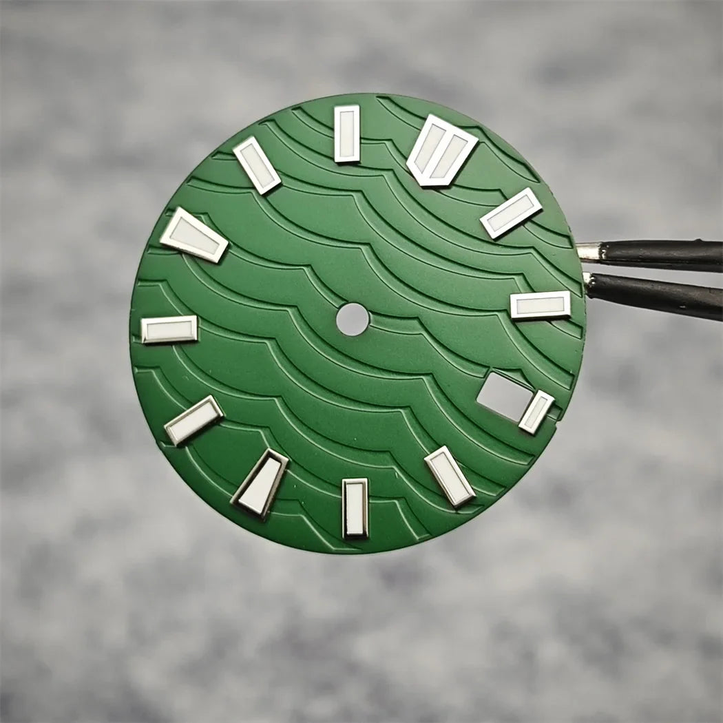 28.5mm Watch Dial C3 Green Luminous Wave Pattern Watch Faces Watches Replacement Accessories for NH35/ NH36/ NH34 Movement