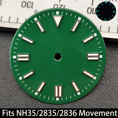 28.5mm Dial single/no calendar watch blue-green/green luminous dial hands fit for N H35/E2815/E2836 movement watch accessories