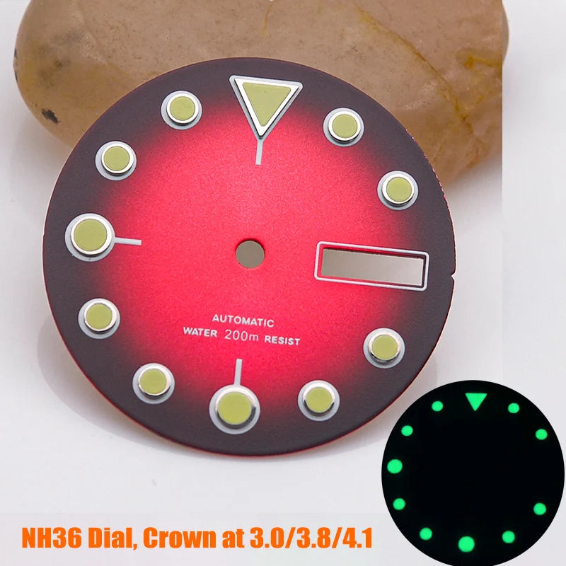 28.5mm Watch Dial NH35 NH36 Dial fit For SKX007 SPRD 6105 Tuna SPB185 SPB187 Watch Cases Feet 3.0 3.8 4.1 Green Luminous Dial