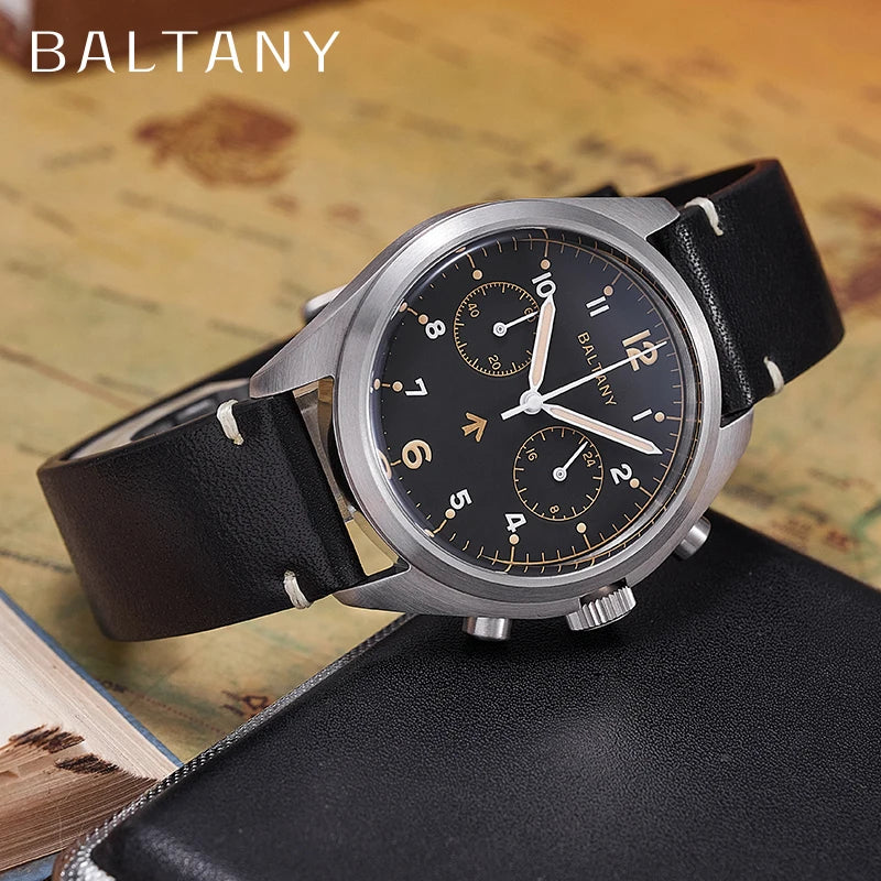Customizable Watch Baltany 39mm Vk64 Quartz  Military watch Chrono RAF 6BB Homage Multifunction Chronograph 5bar AR Sapphire Swiss Lume