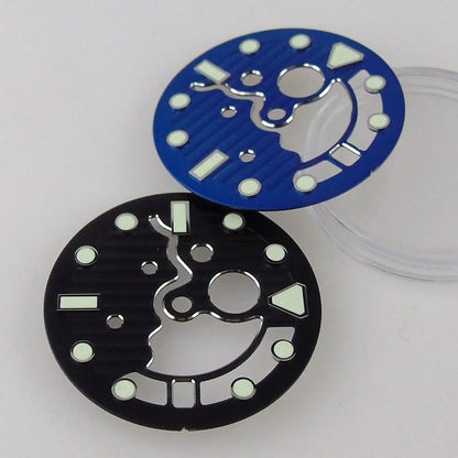 Nologo 28.9mm Hollow Watch Dial for NH35 NH36 Movement Black/Blue Dial Face Green Luminous Index
