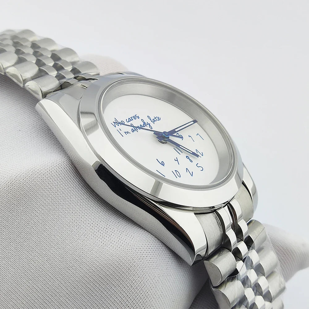 Special Dial Explorer Watch 39mm nh35 Who cares im already late Watch Sapphire 10bar