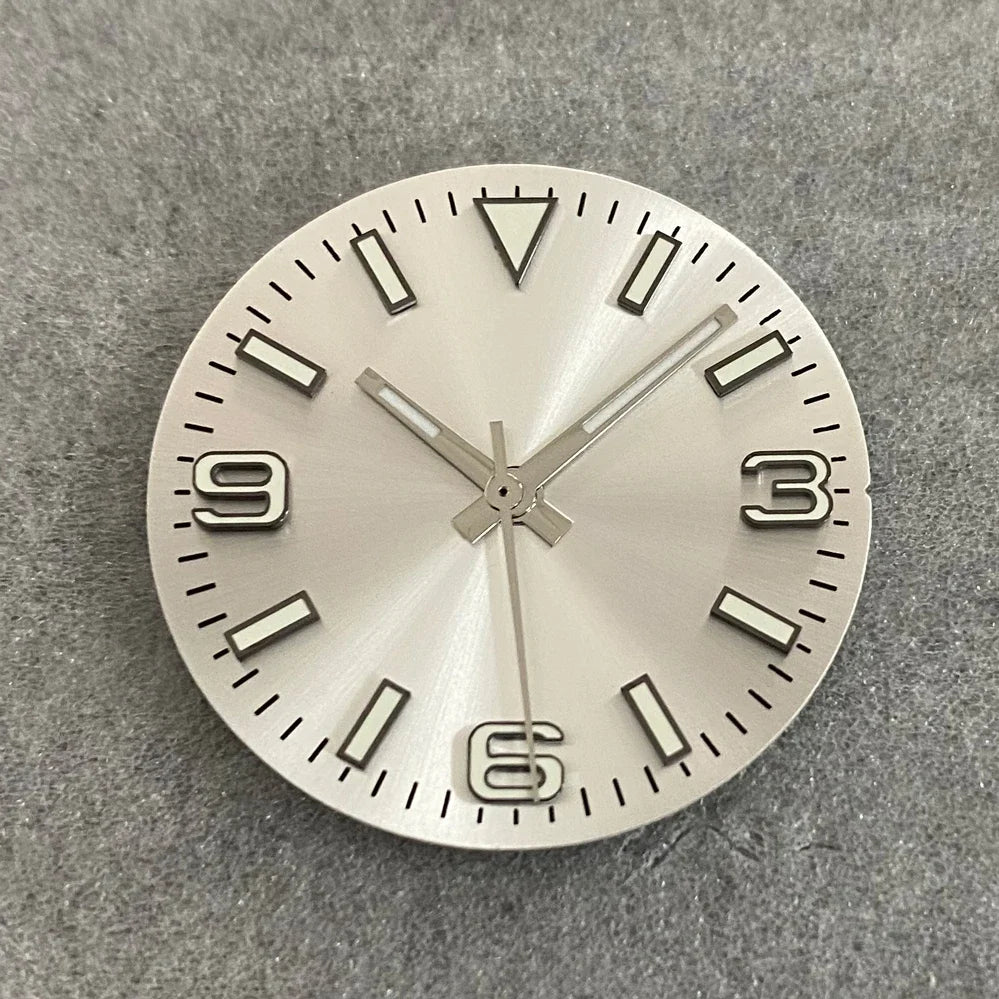 28.5mm Watch Dial + Hands Green Luminous Sun Pattern Modified 369 Nail Dial Watch Faces Accessory Fit NH35/NH36/4R/7S Movement