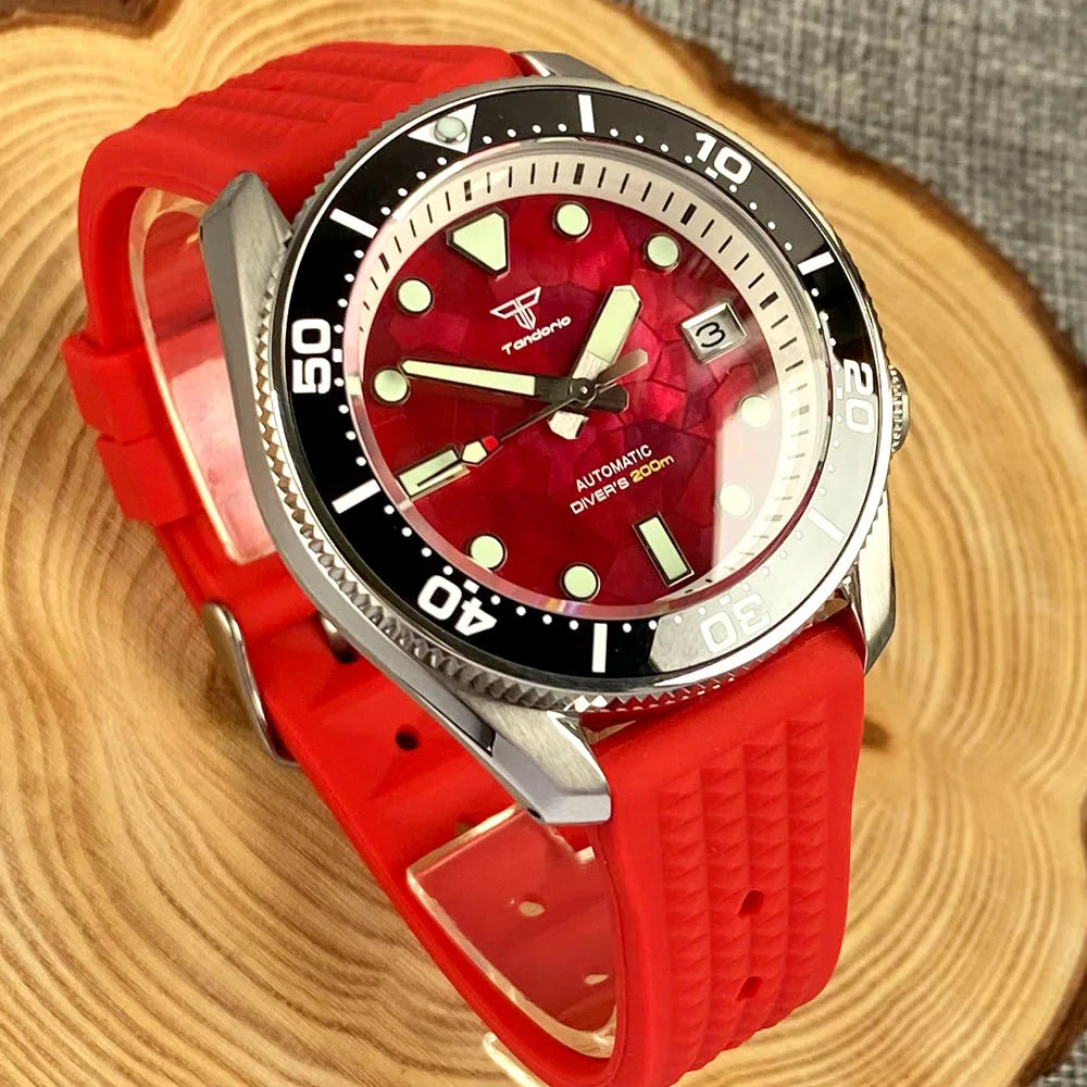 Tandorio SBDX001 Diver TD214R MOP Red Sapphire NH35 42.5MM 20bar