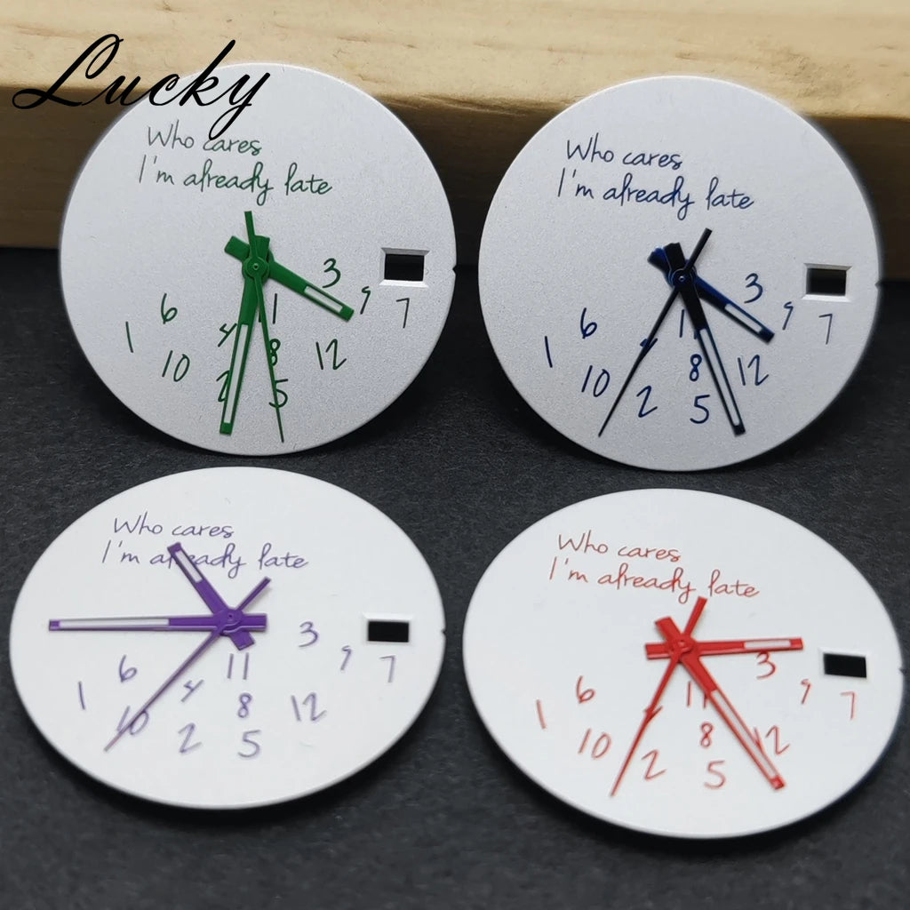 New 28.5mm Watch Dial NH34 NH35 NH36 4R/7S Hands Set DIY Watch Faces Fit NH35 Movement Who Cares Lt's Already Late Accessories﻿