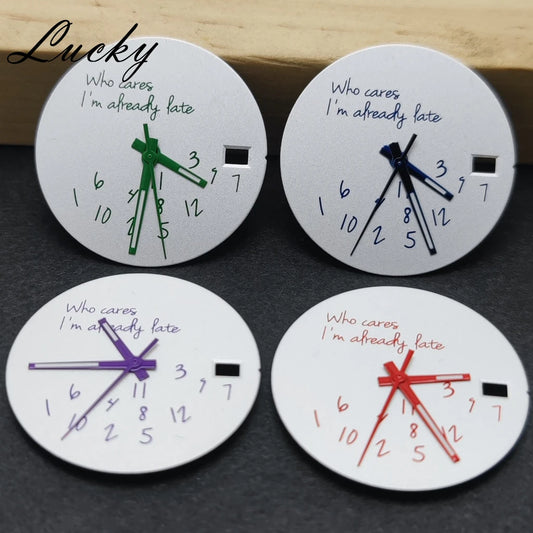 New 28.5mm Watch Dial NH34 NH35 NH36 4R/7S Hands Set DIY Watch Faces Fit NH35 Movement Who Cares Lt's Already Late Accessories﻿