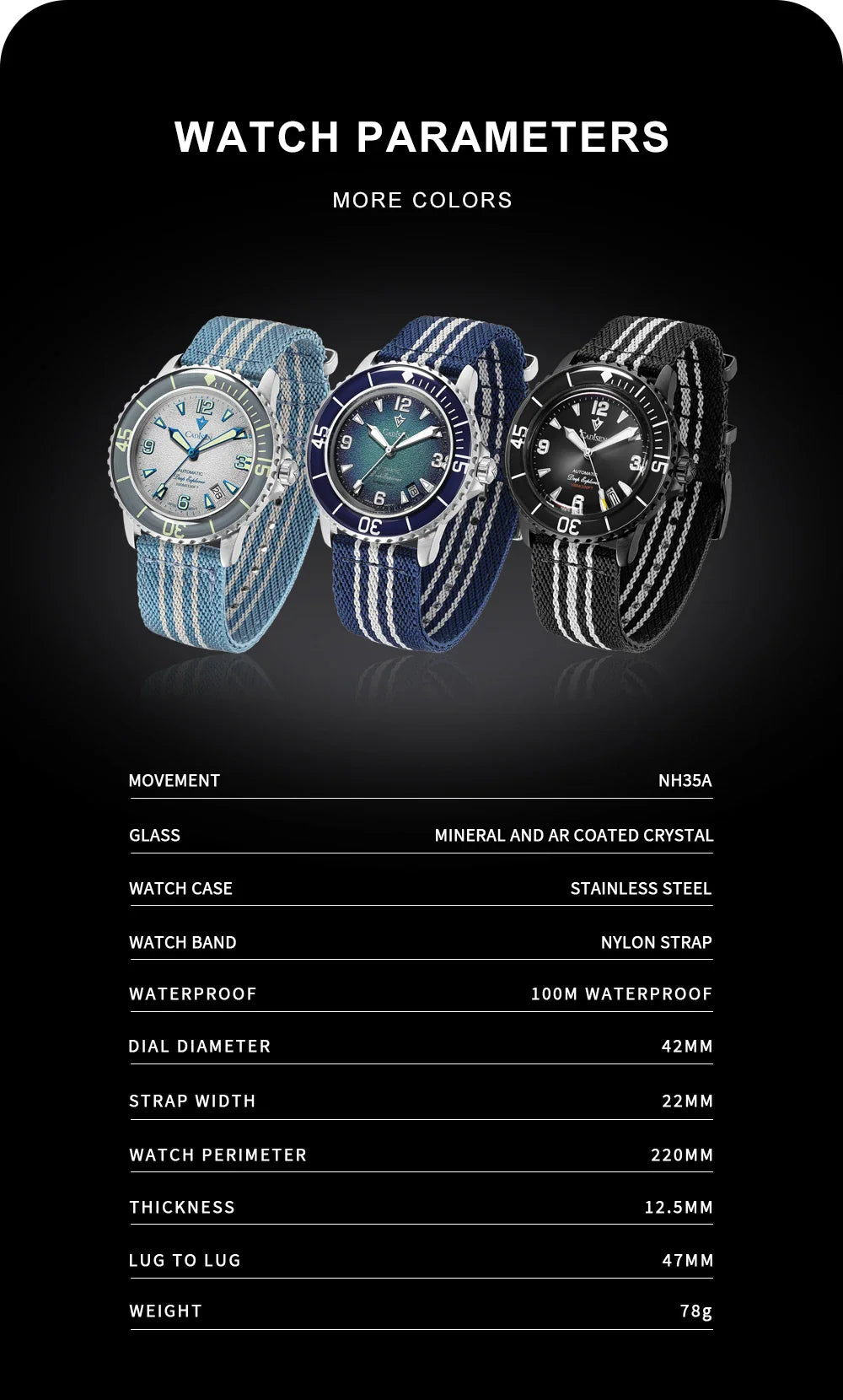 CADISEN BB58 Watch C8239 Miyota 8215 Automatic Luminous 10 Bar 42MM Dive Watch