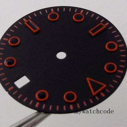29MM Black Sterile Watch Dial with Date Window Orange Marks Fit NH35A NH36A MIYOTA 8215 821A ETA 2836 2824 Automatic Movement