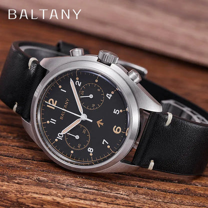 Customizable Watch Baltany 39mm Vk64 Quartz  Military watch Chrono RAF 6BB Homage Multifunction Chronograph 5bar AR Sapphire Swiss Lume