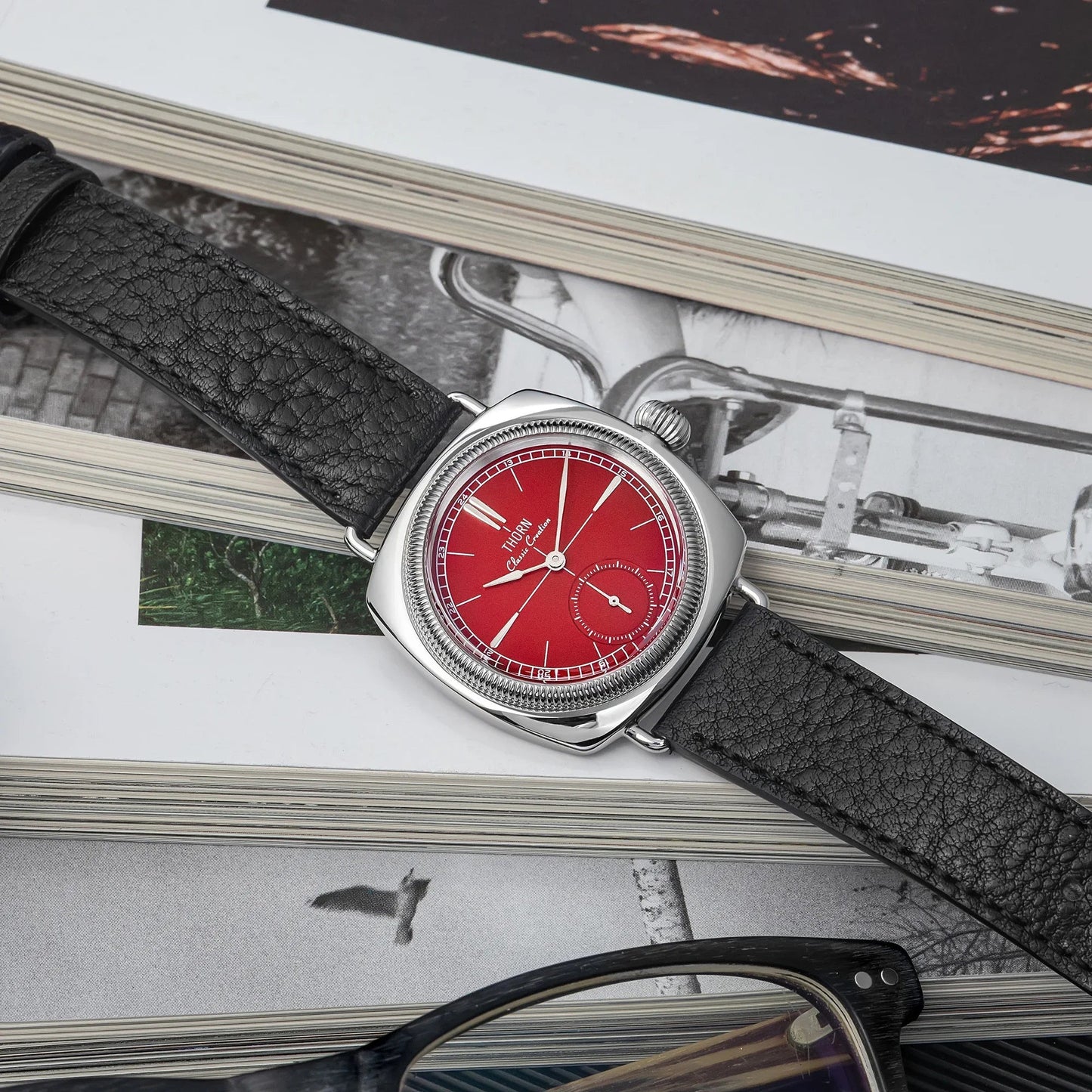 THORN T017 Square pillow-shaped 36mm Pilot couple wristwatch VD78 quartz Double Domed Sapphire 10Bar