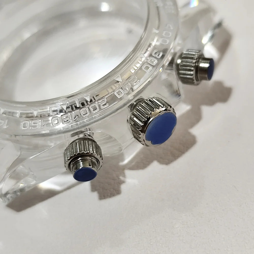 40mm Transparent Case For NH35 Case 20mm Watch Bands Set Green Luminous SUB Acrylic Plastic Case Clear Watch Case Accessories