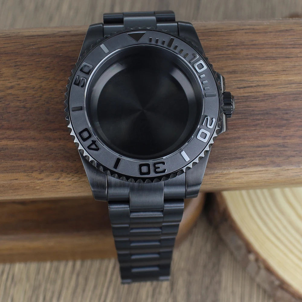 40mm NH35 Accessories Watch Case bands Sapphire for NH35 NH36 NH34 NH70 8215 2824 PT5000 Movt Black Yacht Ceramic bezel insert