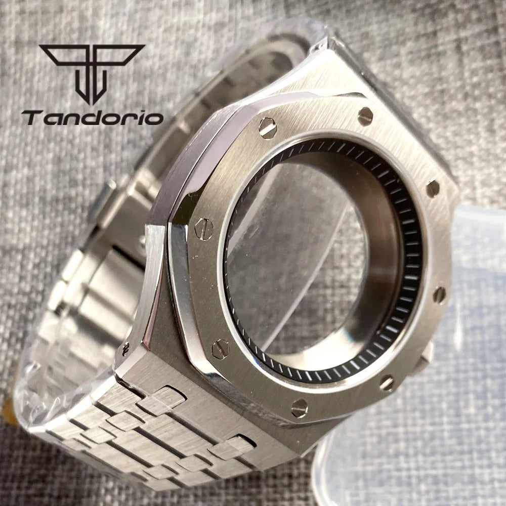 42mm Royal Oak AP Case Stainless Steel Brushed Octagon Watch Case Bracelet Glass Back Chapter Ring Sapphire Glass Fit NH35 NH36 Automatic Movement