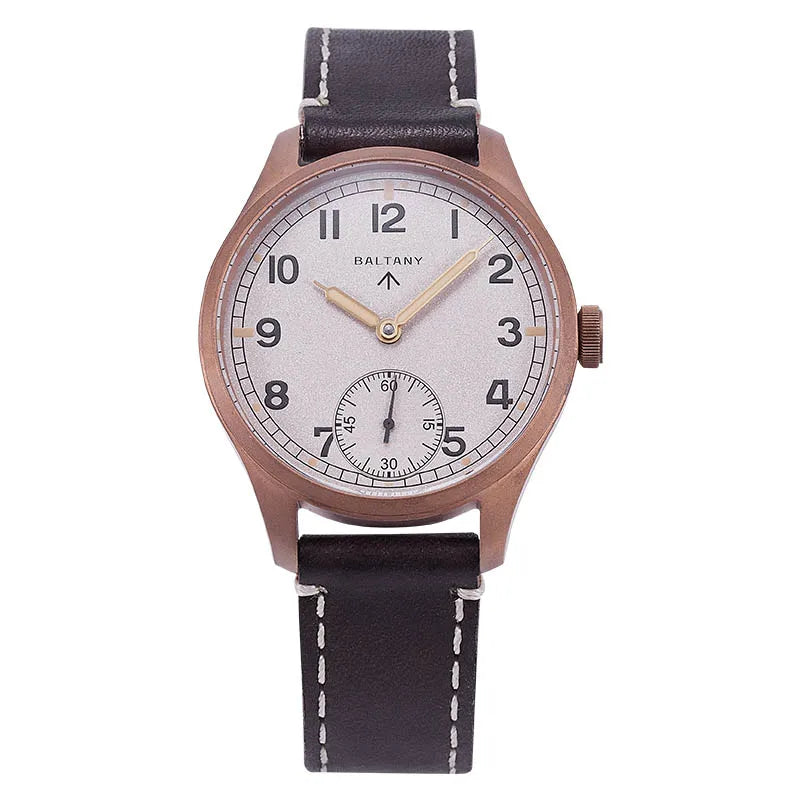 Baltany Vintage Dirty Dozen Wristwatches Golden Hands Seagull ST3620 Luminous 5ATM Leather Automatic Retro D12 Bronze Watches