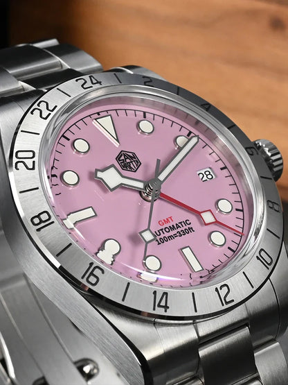 San Martin SN0054G GMT Pink Dial BB  39mm NH34 Automatic Watch 10Bar AR Sapphire BGW9 Lume
