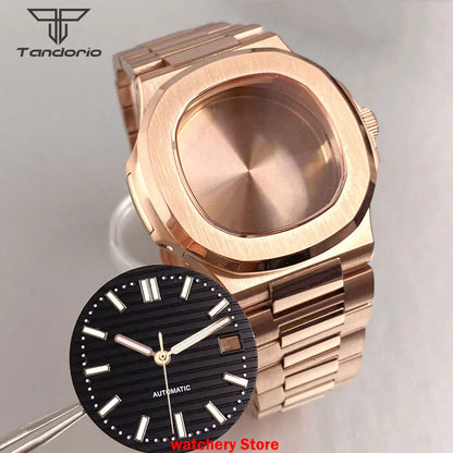 40mm Rose Gold Watch Case Bracelet Fit NH35 NH36 Automatic Movement Watch Parts For Nautilus Style Stainless Steel Bracelet