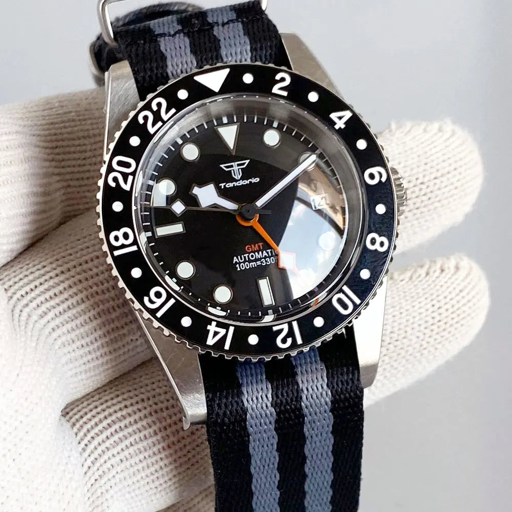 Tandorio TD218B NH34 GMT Watch 6542 homage 38mm Bubble Sapphire 20ATM 120 Click Submariner