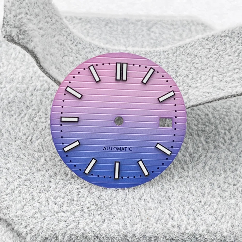 Gradient Color NH35 Watch Dial Green Luminous 30.5mm Watch Faces with Single Calendar Date Watch Accessories for NH35 Movement