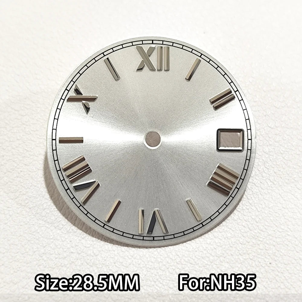 28.5mm Watch Dial For NH 35 NH36 Movements Green Luminous Single/No Date just Calendar Dial Roman Men Watches Accessories