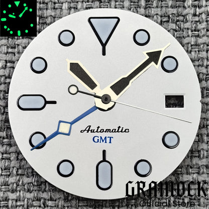 29mm Blue Red Black Orange GMT NH34 White Glossy Dial With Hands C3 Lume Fit NH34 Mechanical Watch Modified Accessories