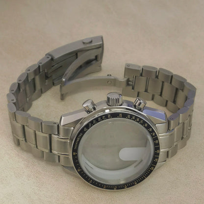 40mm VK63 Stainless Steel Case Strap Moonswatch Style Moon Back Cover Fit VK63 Quartz Movement Gold Word Bezel Watch Accessories