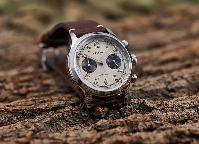 Baltany S5034 Quartz Chronograph Wristwatches 39mm Sapphire Crystal Panda Dial StainlessSteel Retro Super Luminous Vintage Watch