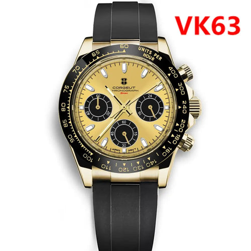 Corgeut 2069 Chronograph watch Panda Daytona 24 hours VK63 Quartz Hardlex 10Bar 39MM