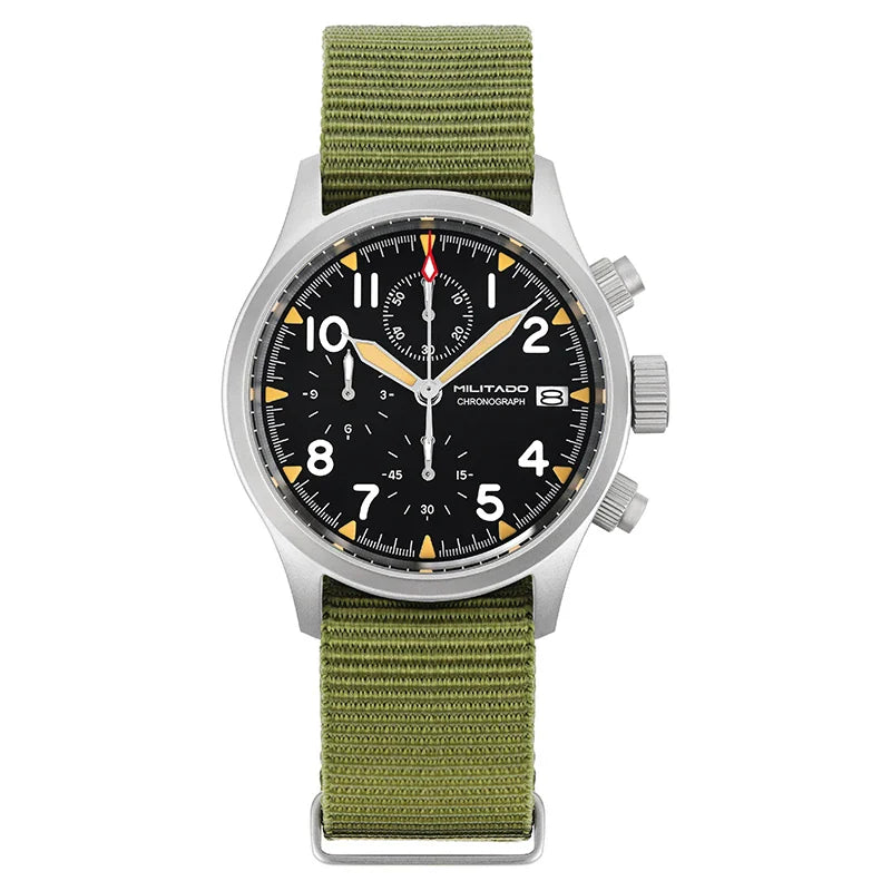 Militado ML1868KF Chronograph Watch  VK67 Quartz 10Bar 39MM Multifunction Military Watch BGW 9 Lume