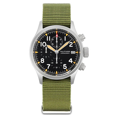 Militado ML1868KF Chronograph Watch  VK67 Quartz 10Bar 39MM Multifunction Military Watch BGW 9 Lume