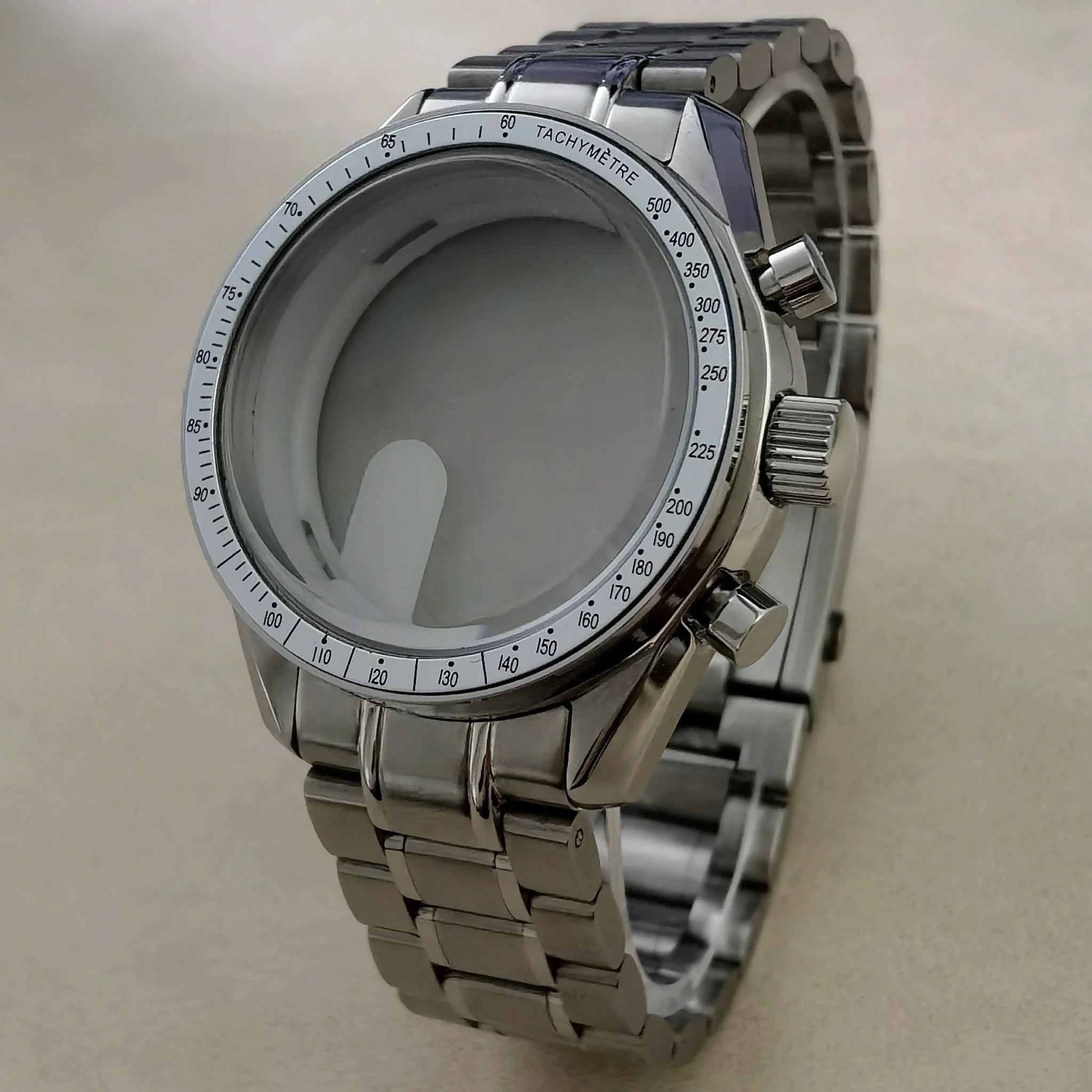 40mm VK63 Stainless Steel Case Strap Moonswatch Style Moon Back Cover Fit VK63 Quartz Movement Gold Word Bezel Watch Accessories