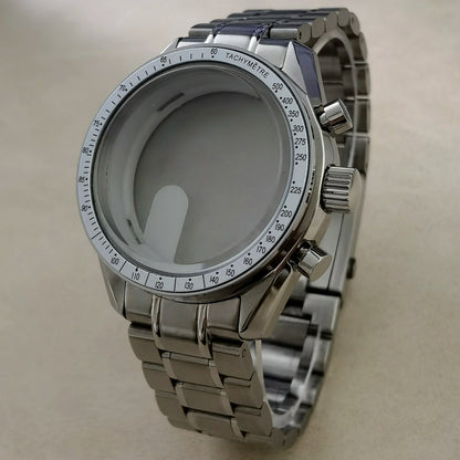 40mm VK63 Stainless Steel Case Strap Moonswatch Style Moon Back Cover Fit VK63 Quartz Movement Gold Word Bezel Watch Accessories