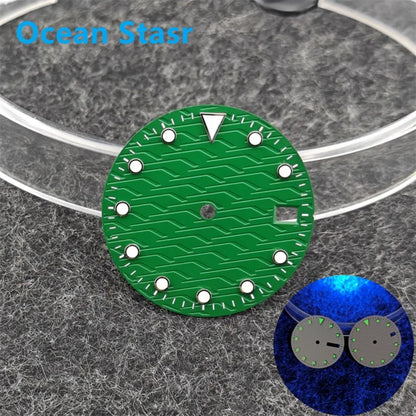 28.5mm Watch Dial Ocean Star Surface Single / Double Calendar Watch Faces Green Luminous Watch Accessory for NH35/NH36 Movement