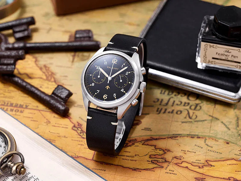 Customizable Watch Baltany 39mm Vk64 Quartz  Military watch Chrono RAF 6BB Homage Multifunction Chronograph 5bar AR Sapphire Swiss Lume