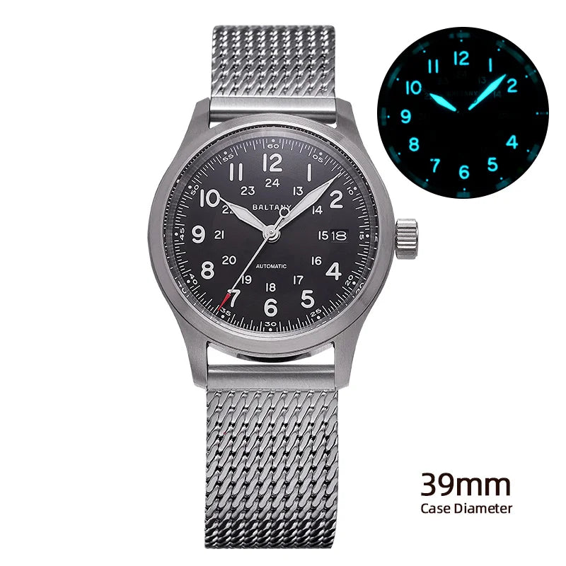 Baltany Field Watch S2049 Customizable 10ATM Waterproof 39mm  NH35 Automatic Ar Sapphire Swiss lume