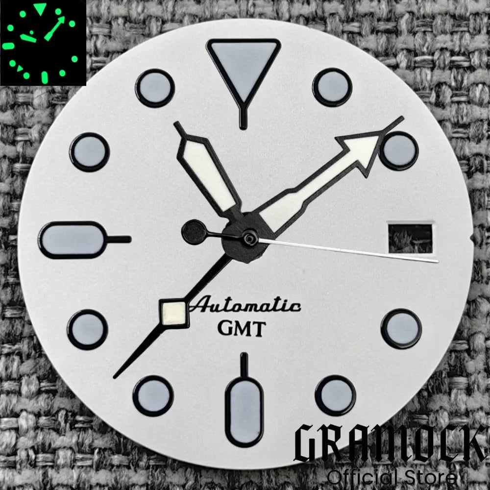 29mm Blue Red Black Orange GMT NH34 White Glossy Dial With Hands C3 Lume Fit NH34 Mechanical Watch Modified Accessories