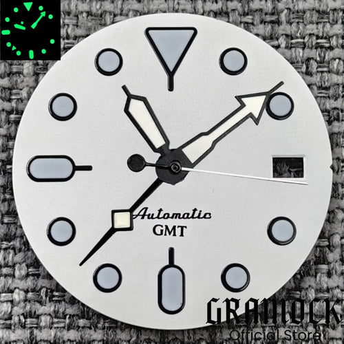 29mm Blue Red Black Orange GMT NH34 White Glossy Dial With Hands C3 Lume Fit NH34 Mechanical Watch Modified Accessories