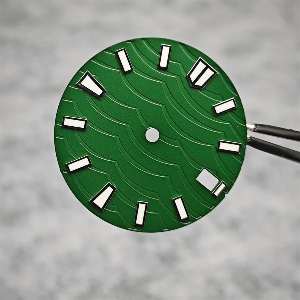 28.5mm Watch Dial C3 Green Luminous Wave Pattern Watch Faces Watches Replacement Accessories for NH35/ NH36/ NH34 Movement