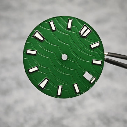 28.5mm Watch Dial C3 Green Luminous Wave Pattern Watch Faces Watches Replacement Accessories for NH35/ NH36/ NH34 Movement