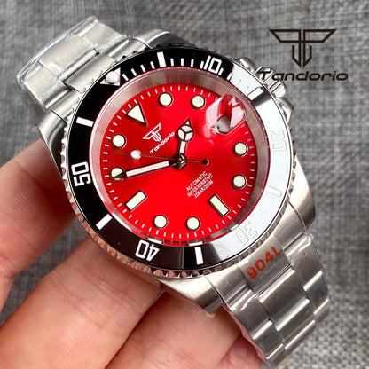 Tandorio Submariner Watch TD203R NH35A Red Sunburst 40mm 200M Diver Rotating Bezel Sapphire