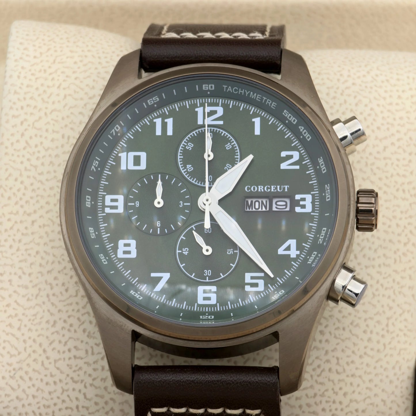 Corgeut 9003 Chronograph Watch 41mm Date Month MIYOTA OS00 Quartz Sapphire 3ATM