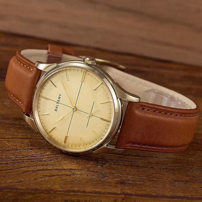 Baltany Dress Watchse Man S4092 Leather Straps Crosshair 38.5mm Dial Small Seconds Hand-Winding Mechanical luxury Wristwatches