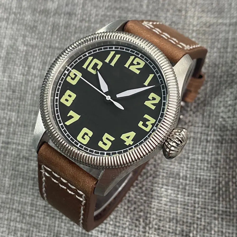 Tandorio Fluted Pilot Watch TD117A 20BAR  NH35 PT5000 Roman Numerals Sapphire 39mm