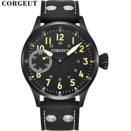 Corgeut 6023 Sub Second Pilot St3600  Manual Mechanical Watch 44MM 5ATM Sapphire Luminious glass back
