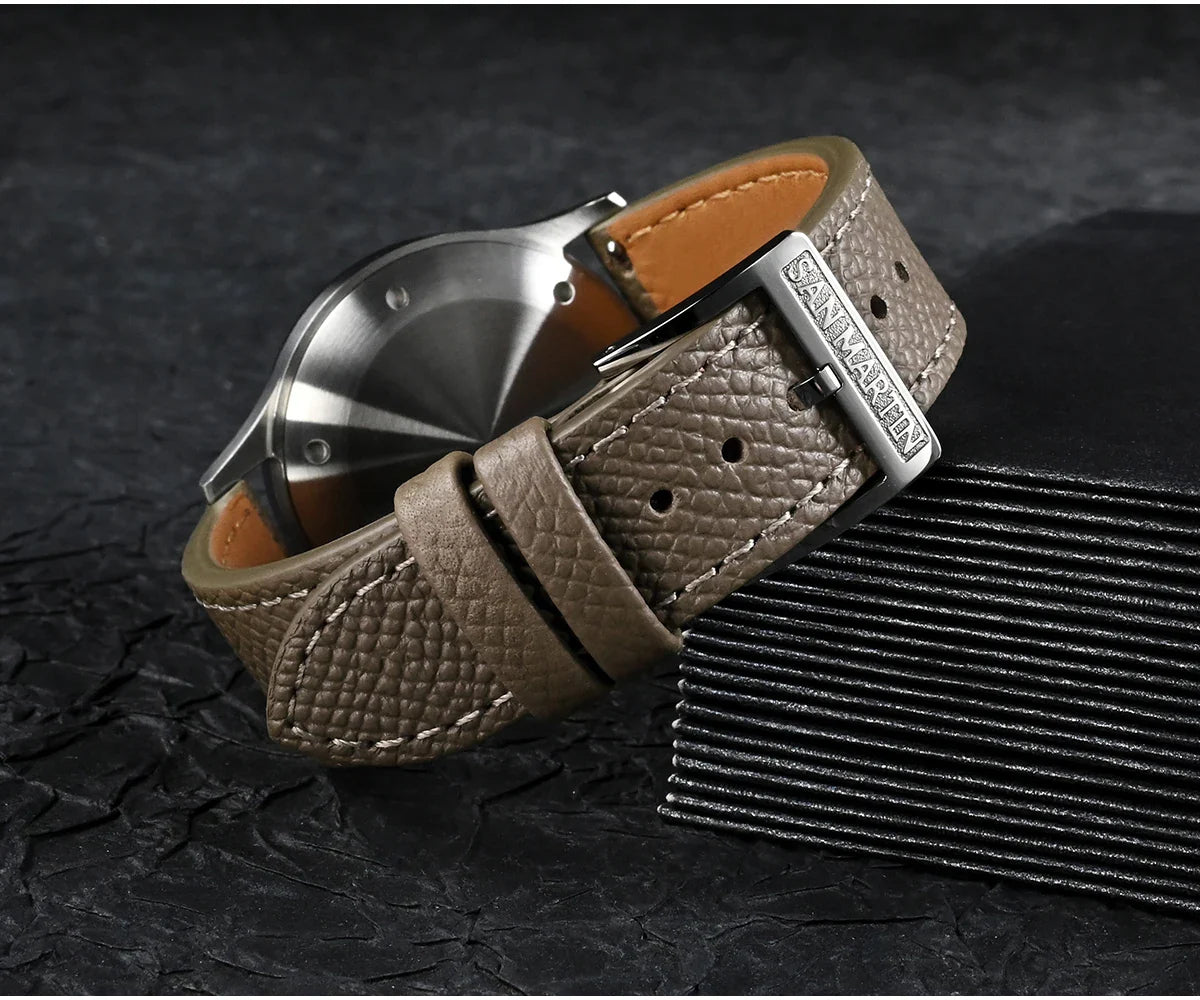 San Martin 38.5mm Men's Mechanical Watch NH35 Vintage Pilot Simple Fashion Wristwatch Baked Varnish Blue Hands 10 Bar Clock