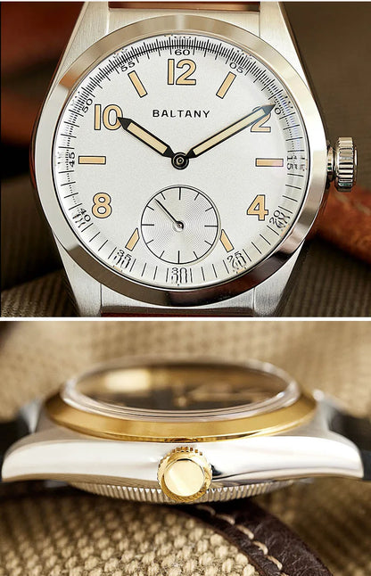 Baltany Bubbleback Dress Watches Subdial IPG Bezel Leather Gold Hands Sapphire Crystal Stainless Steel VD78 Quartz Wristwatches