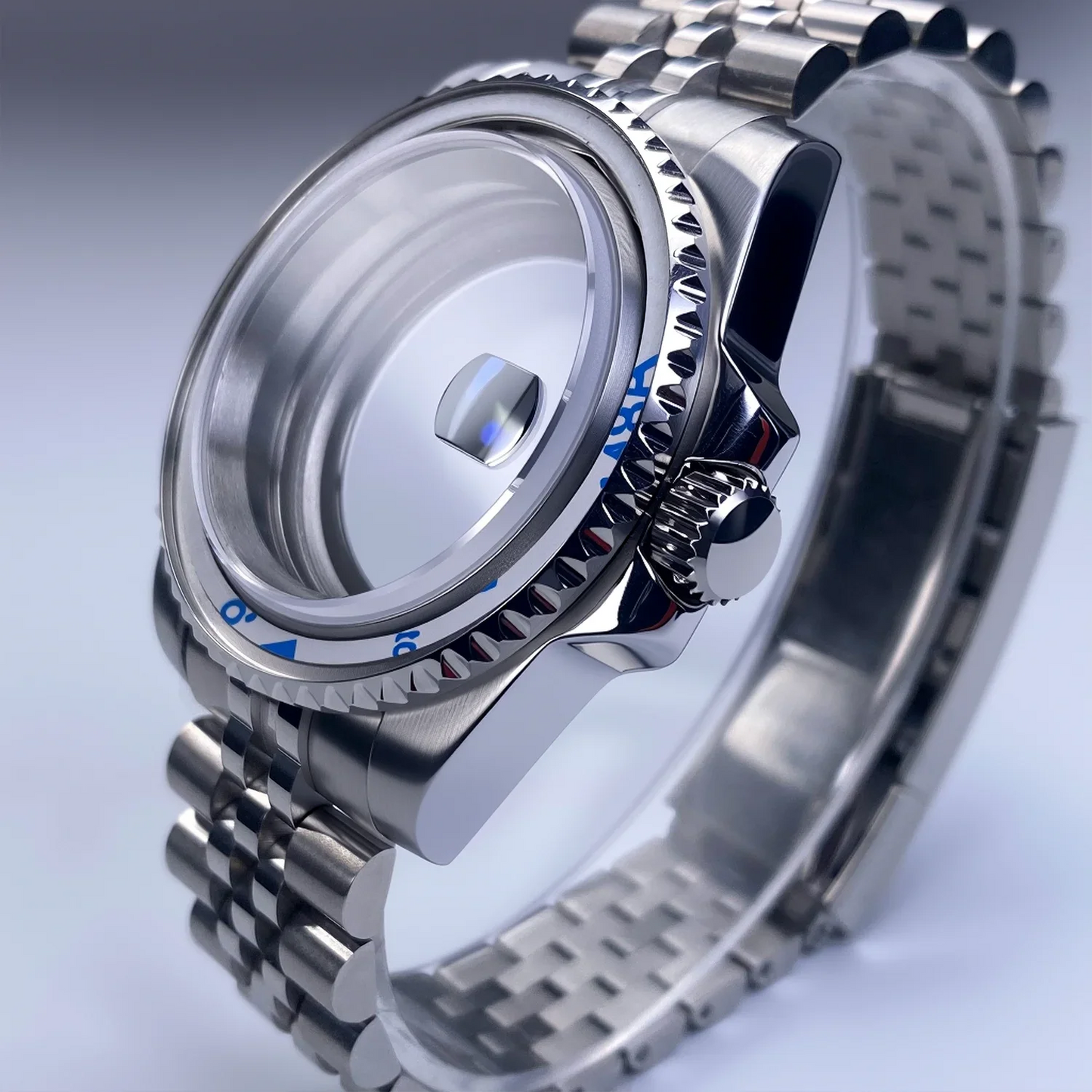 GMT Watch Case 40mm NH34 Nh35 Sliver Watch Case with Sapphire Crystal 120 Click Compatible with NH34/NH35/NH36 Movements Water-Resistant 28.5mm Dial