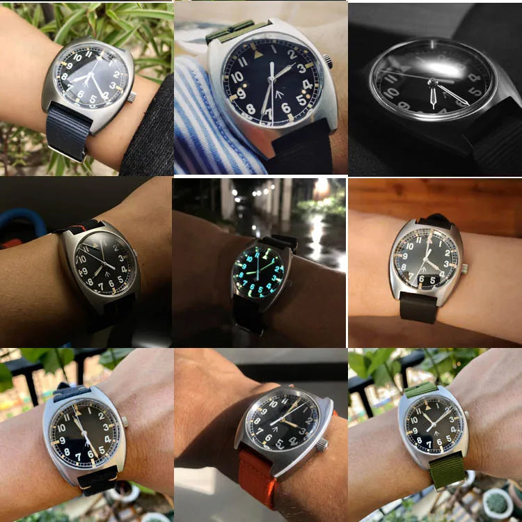 Baltany W10 Military Watch 36mm Calendar Super Luminous Leather Sapphire Stainless Steel NH35 Automatic Mechanical Wristwatches