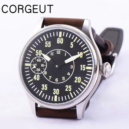 CORGEUT 6023D 44mm ST3600 hand winding Pilot Sub Second Sapphire Crystal 3ATM Glass Back luminous